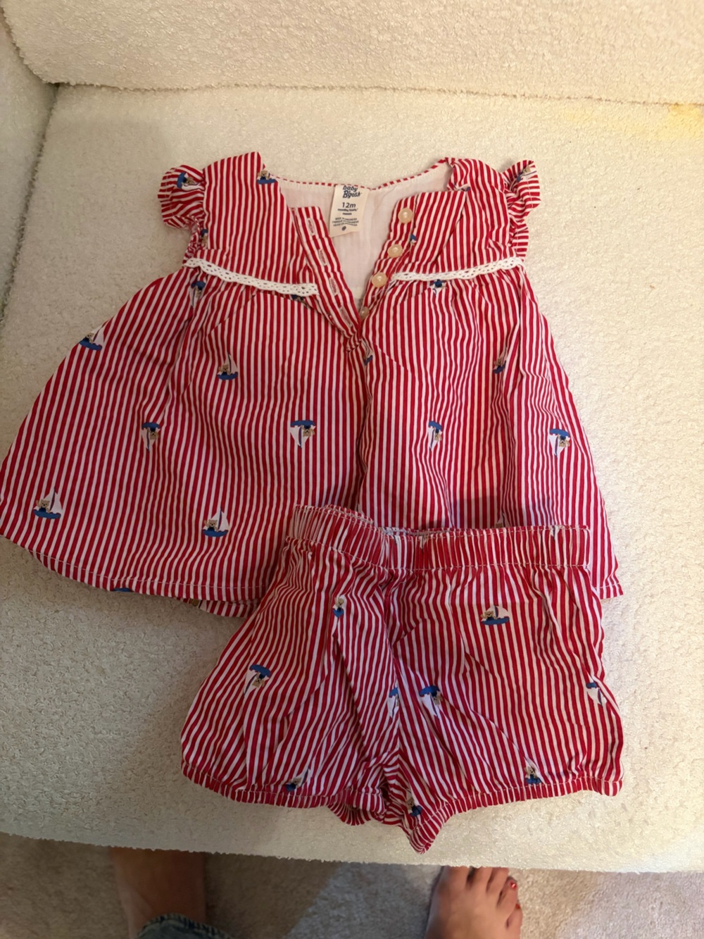 Girls' Red Stripe Sailboat Pajama Set